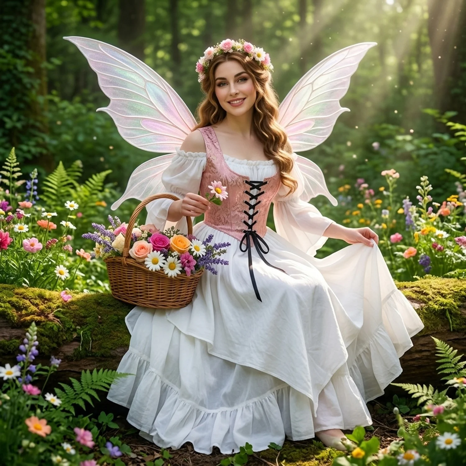 Renaissance Women’s Costume - Fantasy - Fairy Dress Cosplay - Pink Brocade Bodice & 2Pc Dress - Spring Enchantress - Reminisce Brand - Image 10
