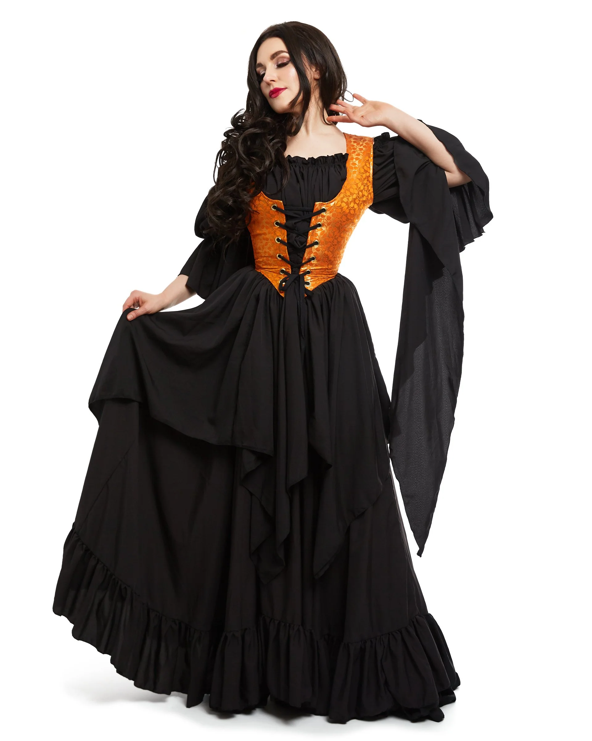 Renaissance women's Costume - Medieval Dress - Sorceress - Fantasy - Brocade Bodice - 3 Piece Witch Cosplay - Reminisce Brand - Image 9
