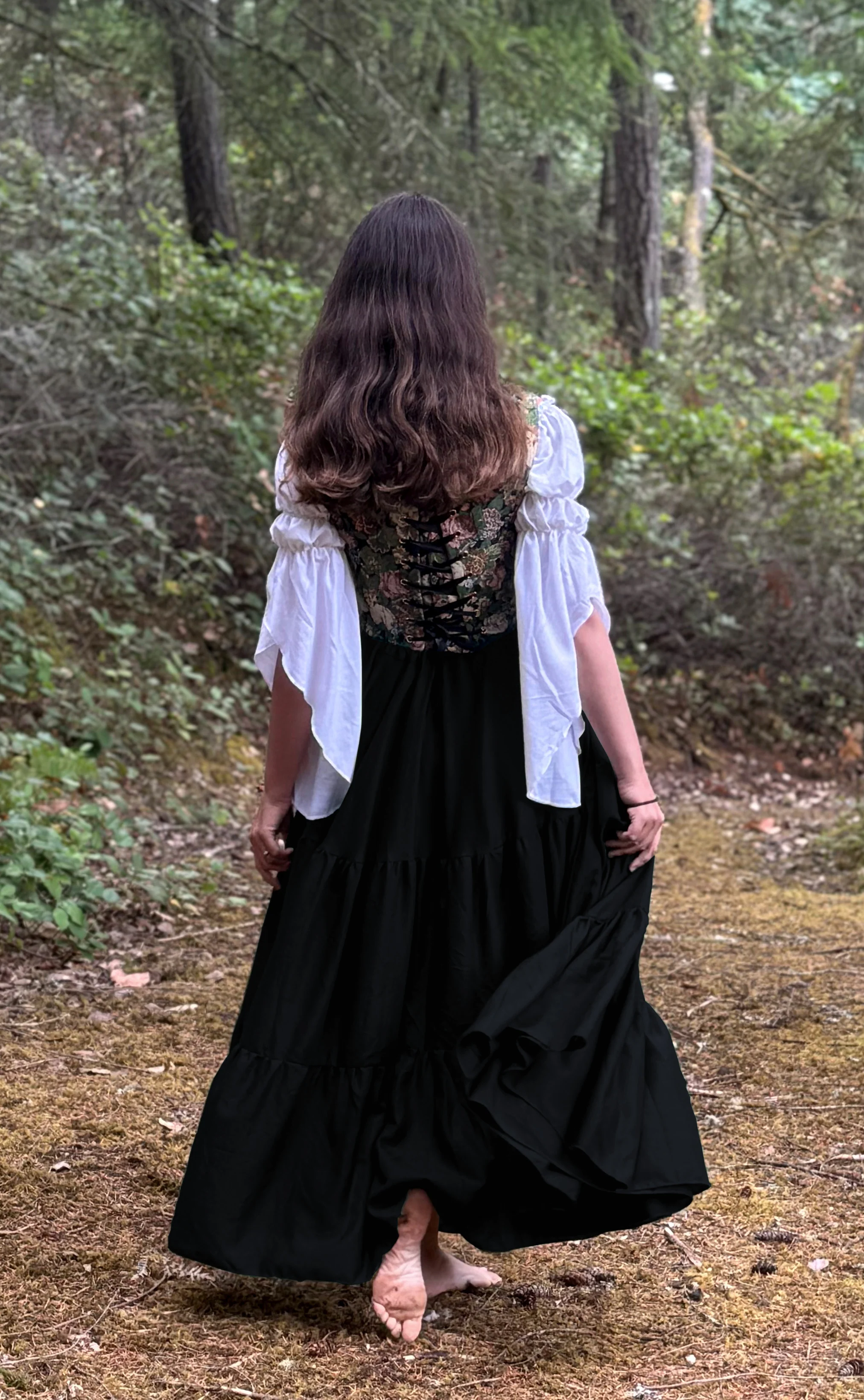 The SARAH- Renaissance Fair 3 Pc Dress Women Fantasy Medieval Cosplay BLACK Skirt- Costume - Floral Tapestry Corset Bodice - Image 3